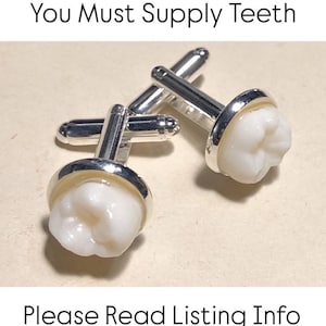 YOU SUPPLY TEETH - Your Supplied Teeth Made Into Cuff Link Pair Set - Silver