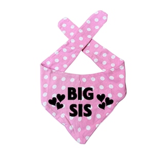 Big Sis Pet Bandana in Pink Polka Dot | Dog Bandana for Baby Announcement, Newborn Arrival, Baby Shower Gift | 3 Sizes | Heart Design