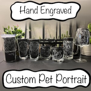 Custom Handmade Pet Portrait Etched Glass, Gift for Pet Lover, Gift for Him, Gift for Her, Dog Lover, beer, whiskey, coffee, tumbler, wine