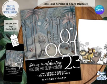 Wild One Birthday Invitation, Editable Template (Digital Download)