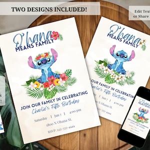 Editable Stitch Birthday Invitation Flower Stitch Invitation Floral Stitch Invite Cute Stitch Birthday Invitation