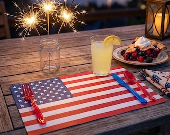 American Flag Paper Placemats – 4th of July | Patriotic Disposable Placemats | Pack of 12 | USA