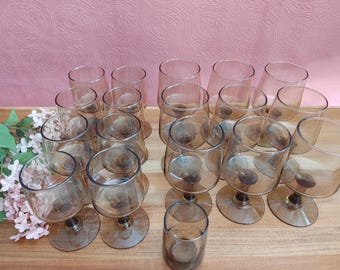 18 Libbey Tawny Accent Smoked Amber Tinted Antique Drinkware Vintage Collection Retro Decor Clear Cocktail Goblet Set