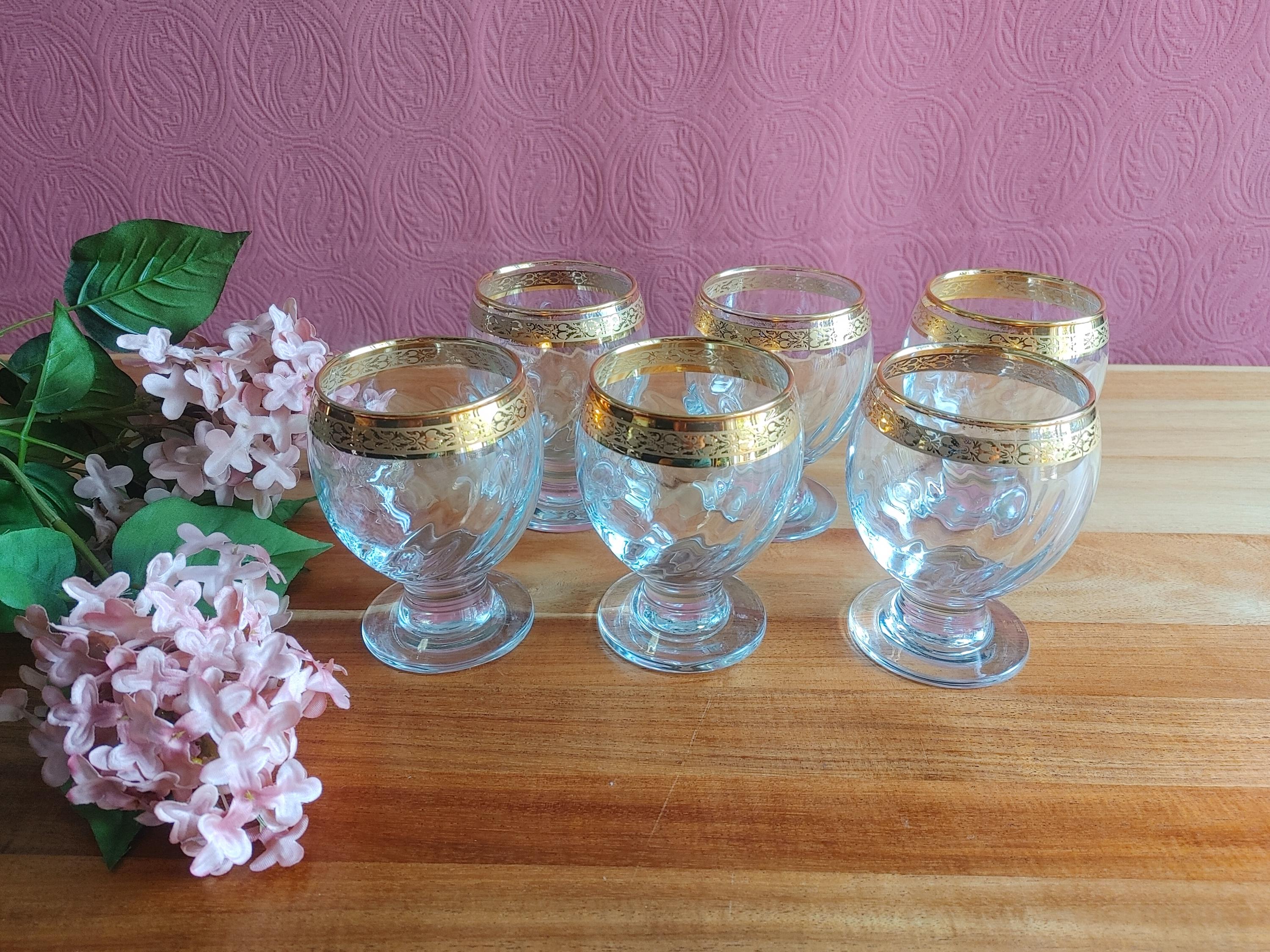 6 glasses cognac liqueur brandy crystal 24 carat Cristalleria Fratelli Fumo Bros Italy gold rim drink service gold cup water set lot kit