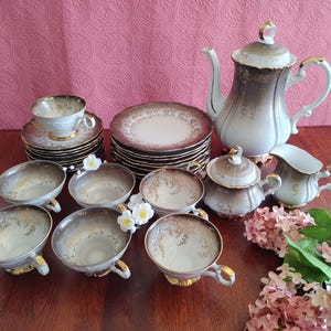 26 pieces set Tea/Coffee/Dessert service BAVARIA EBERTHAL fine china Germany vintage porcelain 24k gold plate/cup tableware chocolate set