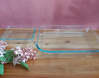 2 pentole da 3 tazze + 3 qt blu tinto PYREX USA zaffiro teglia utensile forno pasticceria lasagna servizio vintage vetro rettangolare cucina