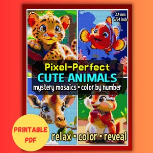 Cute Animals Mystery Mosaic Color by Number PDF | Printable Wildlife Coloring | Digital Stress Relief Activity | Adorable Pixel Art Puzzle