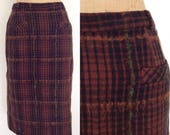 1950 39 s Brown Plaid Mohair Wool Pencil Skirt Size Medium 28 quot Waist by Maeberry Vintage