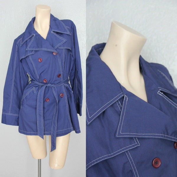 1970's Navy Blue Vintage Rain Jacket Sz L/XL Plus Size Coat
