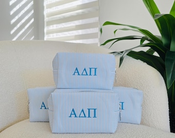 Custom Seersucker Sorority Bag, Greek Letters Pencil Pouch, Sorority Bag, Greek Letters Bag, Seersucker Bag, Pencil Bag