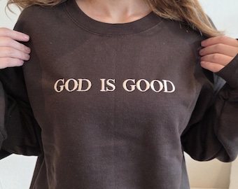 Sudadera bordada "Dios es bueno", sudadera con capucha con bordado cristiano, atuendo "Dios es bueno", ropa de fe, regalos con capucha religiosa, regalo para ella