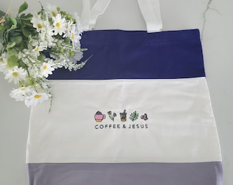 Coffee and Jesus Embroidered Tote Bag, Personalized Text Tote, Personalized Canvas Tote, Embroidered Tote, gift for Her, Custom Tote Bag