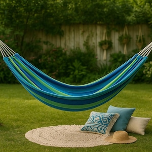Amaca in cotone stile boho – Amaca da giardino per l'estate – Ideale per campeggio, balcone e relax in terrazza.