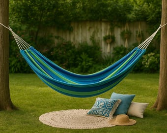 Boho Cotton Hammock – Outdoor Garden Hammock for Summer – Camping, Balcony, Patio Relaxation