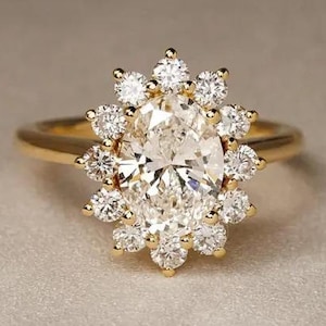 2 Ct Oval Lab-Grown Diamond Engagement Ring: 14k Gold Halo Wedding Band