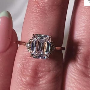 Emerald Cut Moissanite Engagement Ring: 14K Gold Anniversary Promise Ring