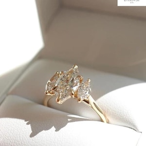 Marquise Moissanite Engagement Ring: Three Stone Wedding Ring