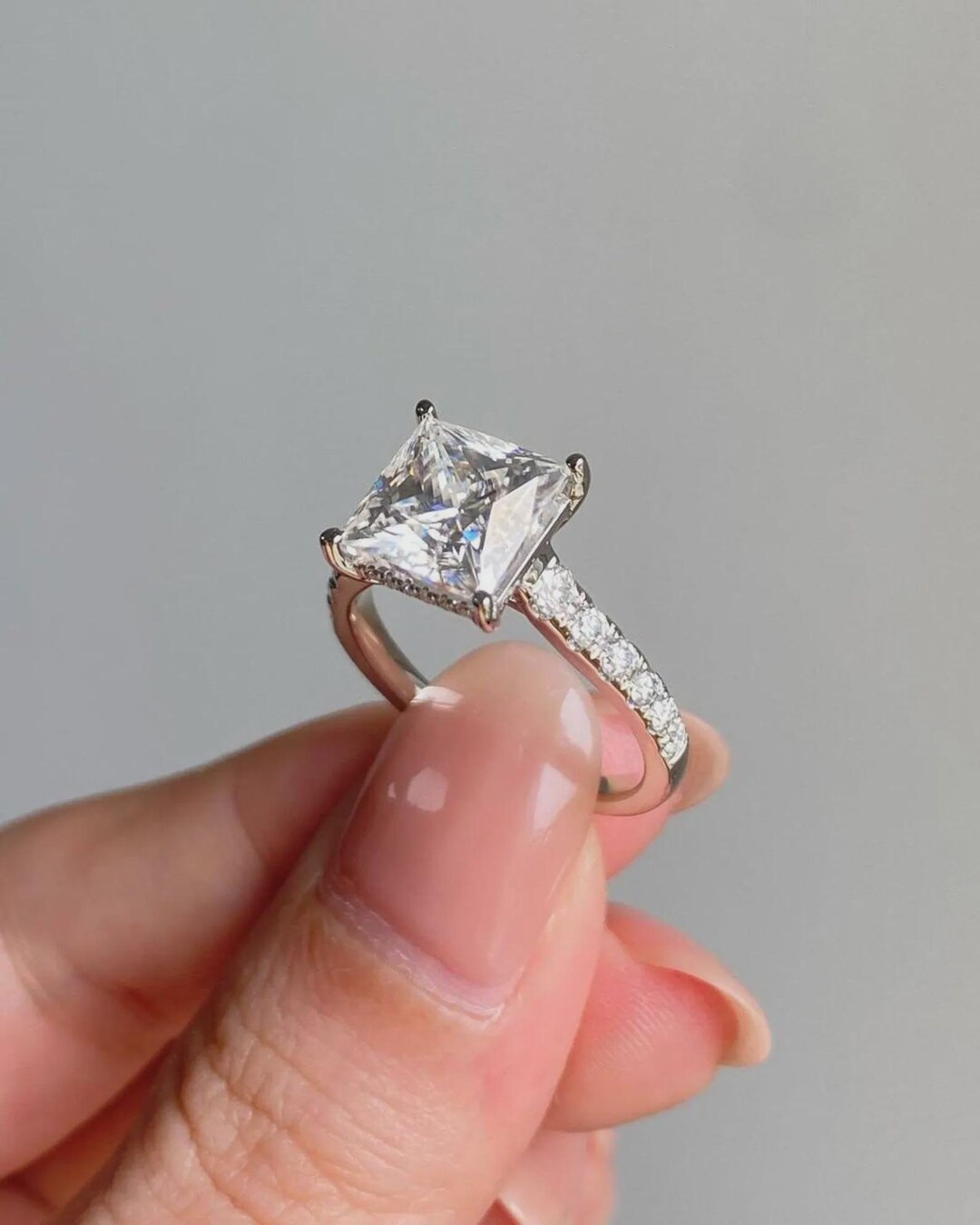 2 Carat Princess Cut Lab Diamond Engagement Ring, Hidden Halo Pave, 14K ...
