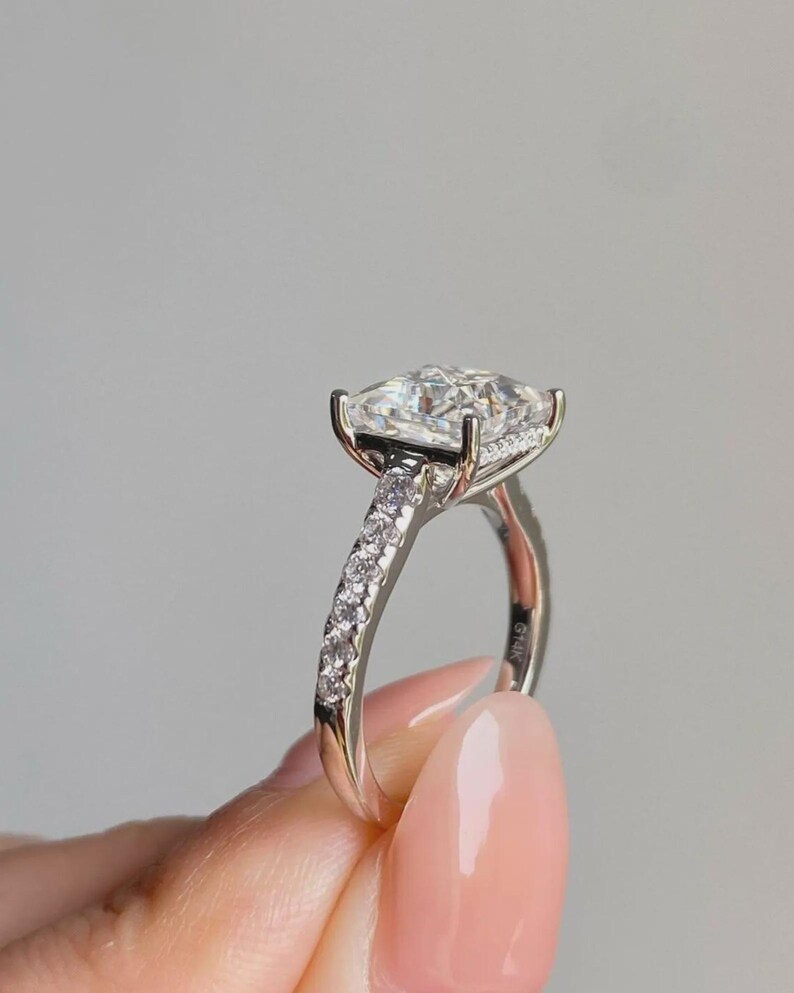 2 Carat Princess Cut Lab Diamond Engagement Ring, Hidden Halo Pave, 14K ...