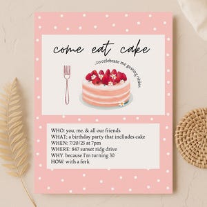 Modelo de convite de aniversário engraçado | Convite para festa "Coma Bolo" | Download digital editável | PDF para impressão