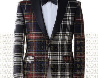 Barathea International Split Tartan Dinner Jacket black Stewart & Menzies Black and White