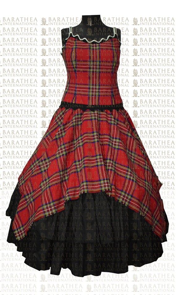 Tartan Prom Dress - Scottish Highland Style Acrylic Wedding Gown - Silk Lined