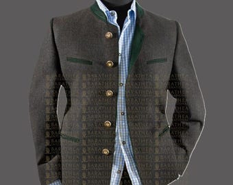 Men&#39;s Tyrol Loden Trachten Jacket Charcoal Grey German Bavarian Style .