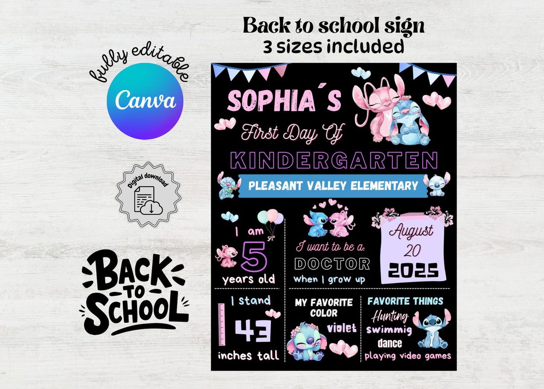Stitch Letrero De Primer Día De Clases, Stitch First Day of School Sign ...