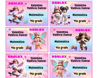 Etiquetas escolares de Roblox para niñas, pegatinas escolares de Roblox para niñas, etiquetas escolares de Roblox para niñas, imprimibles de Roblox para la vuelta al cole para niñas