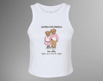 Alpha Chi Omega Teddy Bear Crop Top – Sorority Big/Little Reveal Cropped Tank