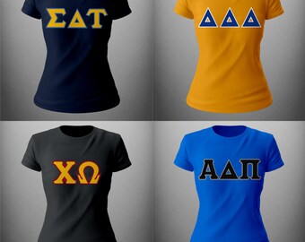 Customizable Sorority Greek Letter Crewneck Shirt: Stitched Embroidery