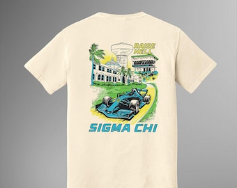 Sigma Chi Raise Hell Racing Pocket Tee / rush Week Shirt / Chapter Apparel / Graphic T-shirt