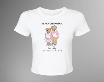 Alpha Chi Omega Teddy Bear Baby Tee – Sorority Shirt for Big Little & Bid Day