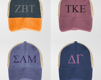 Fraternity & Sorority Embroidered Greek Letter Distressed Cap, Greek gift, Big/little, Tailgate