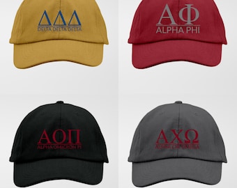 Embroidered Greek Letter Line Pigment-Dyed Baseball Cap: Sorority Fraternity Gift