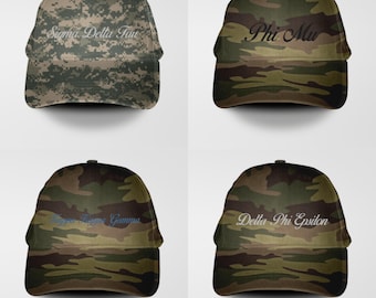 Embroidered Greek Letter Camo Cap: Sorority Fraternity Gift