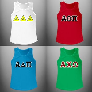 Anpassbares Sorority genähtes griechisches Brief Tanktop / Bruderschaft genähtes Brief Tanktop / großes kleines genähtes beschriftetes Tanktop