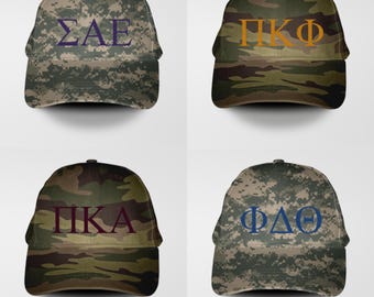 Customizable Greek Letter Camo Cap: Embroidered Sorority Fraternity Hat