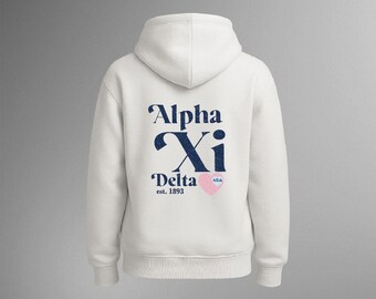 Alpha Xi Delta Heart Hoodie – Cozy Sorority Sweatshirt with Retro Blue & Pink Design