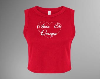 Alpha Chi Omega Heart Script Crop Top – Sorority Bid Day & Big/Little Reveal Top