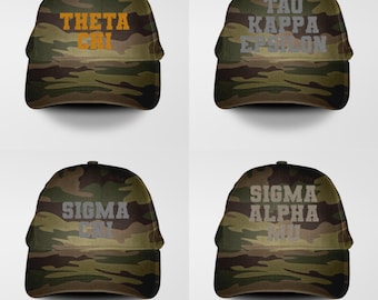 Embroidered Greek Letter Camo Cap: Customizable Sorority Fraternity Hat