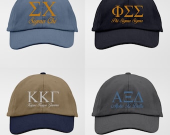 Embroidered Greek Letter & script Line Pigment-Dyed Baseball Cap: Sorority Fraternity Gift