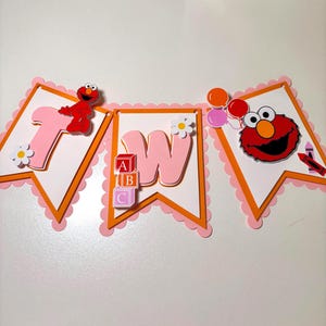 Custom Elmo Birthday Banner, Girly Sesame Street Party Decor, High Chair Banner