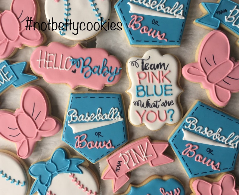 2 Dozen Bows or Baseballs Gender Reveal Sugar Cookies Etsy