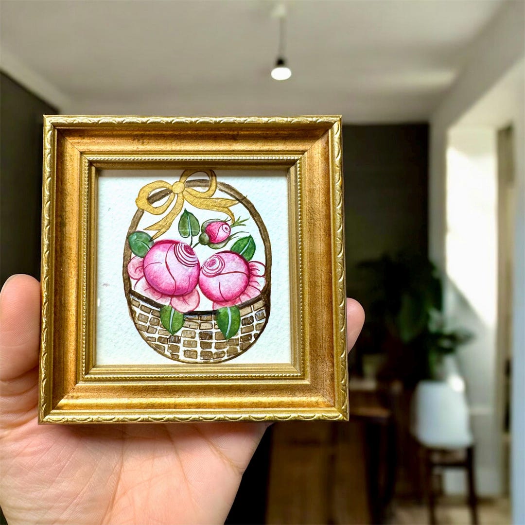 Roses Drawings Rococo Rococo Roses Painting: 22K Gold, Framed Mini Artwork - Etsy