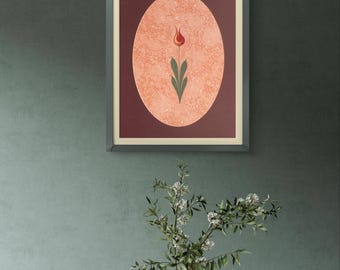 Tulip Ebru Art Print, Turkish Marbling Wall Art, Ottoman Floral Giclée