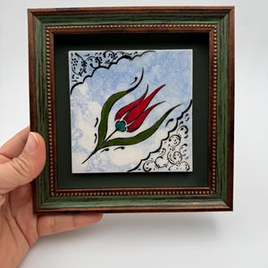 Hand-Painted Iznik Tulip Ceramic Tile – Framed Ottoman Wall Art (6.2 Inch) image 6