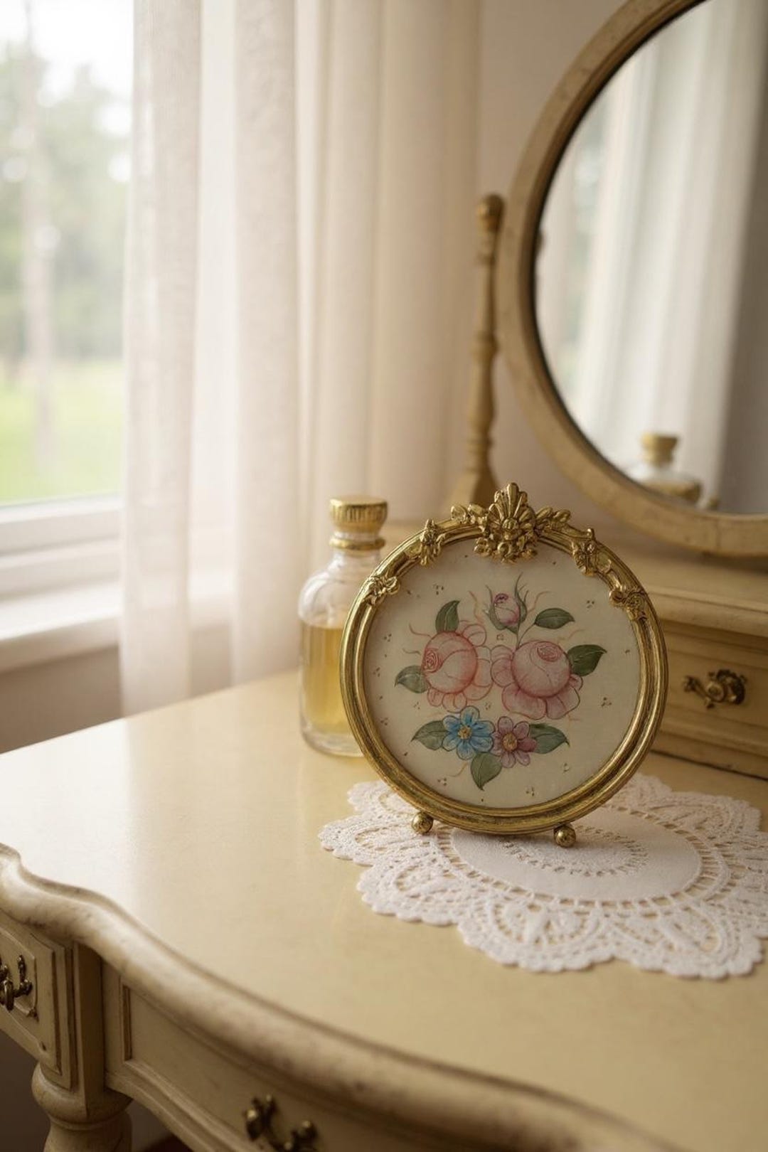 Single Rose Rococo Original Handmade Rococo Rose Artwork With 24K Gold: Vintage Gold Frame ...