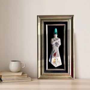 Handmade Ceramic Sufi Dervish Figure with Turkish Tulip Design – Framed on Velvet Mat - Rumi Islamic Gift