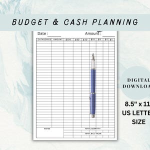 Printable Budget Breakdown Sheet | Cash Planning Breakdown Sheet | Cash Denomination Printable
